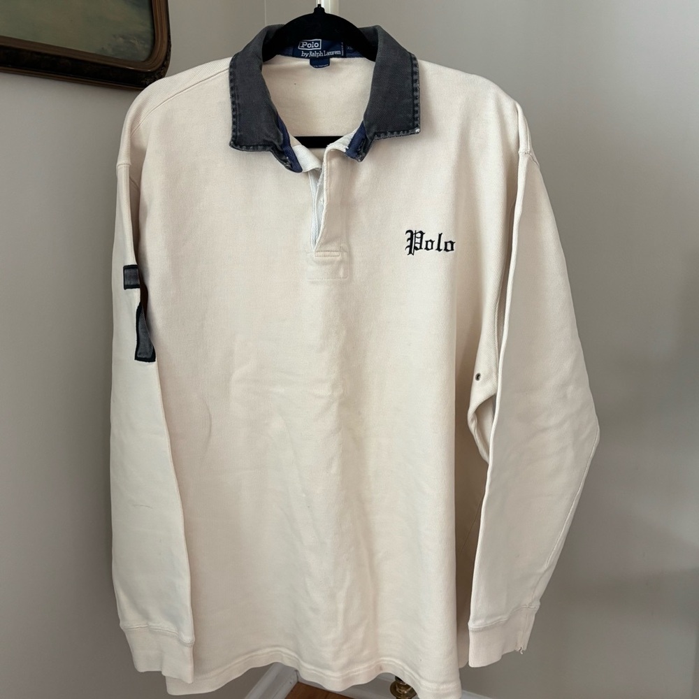 Vintage Polo Ralph Lauren Cream Cotton Rugby Polo Size XL - Picture 2 of 10